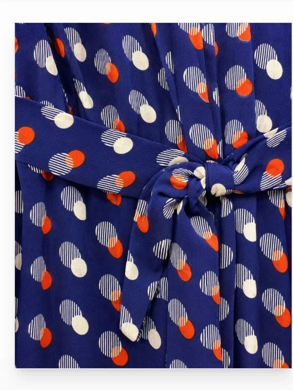 Kate Spade Blue Red White Geo Pattern Silk Knit Peplum Dress 2 Mod